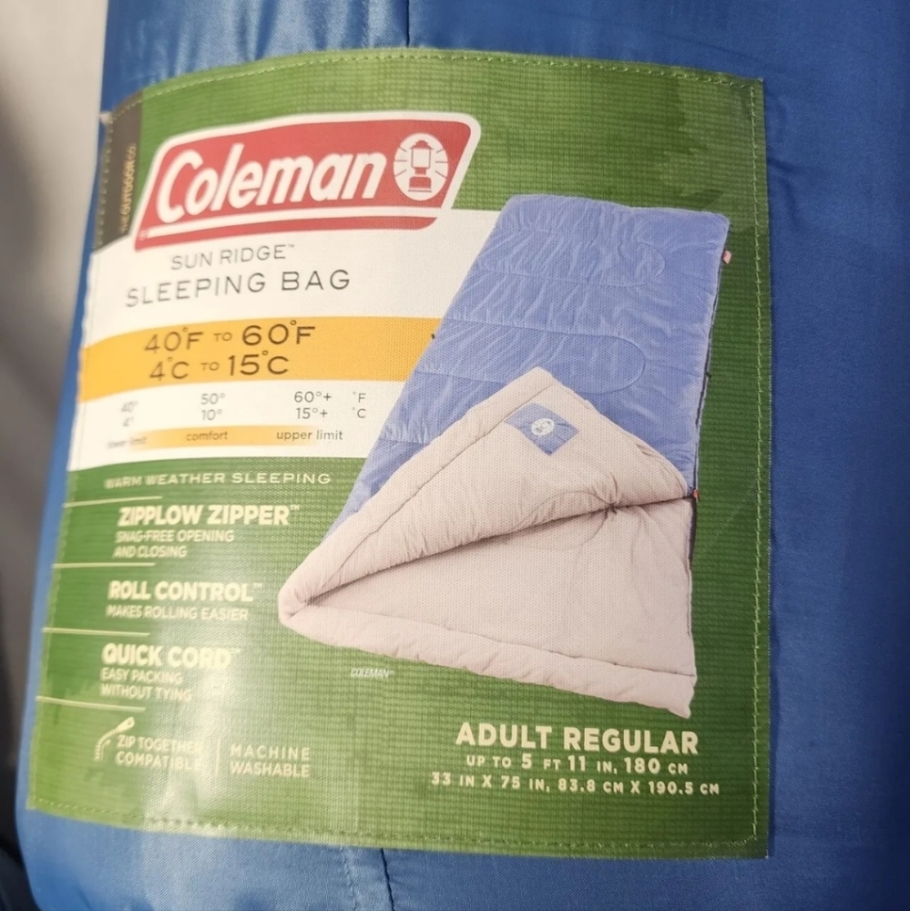 NEW Coleman Sleeping Bag Sun Ridge Adult Regular Durable Portable Comfort 40-60° - Picture 4 of 9